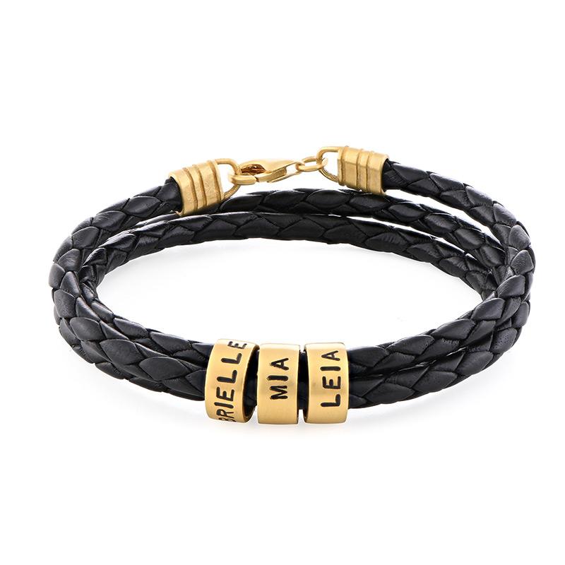 Bracciale da Uomo in Pelle Nera – Personalizzabile con Finiture in Argento o Oro
